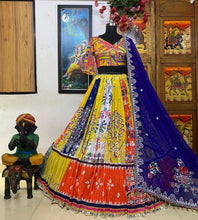 Bright abstract muslin cotton mirror work chaniya choli