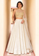 White soft silk embroidered lehenga - readymade with pockets