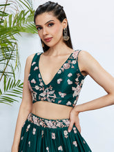 Green Georgette Lehenga with floral dupatta