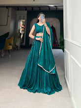 Teal georgette printed lightweight readymade Lehenga