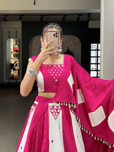 Blended pink and white mirror work Lehenga