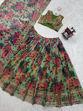 Floral shaded organza silk lehenga in green