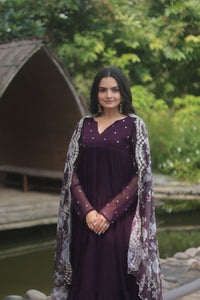 Alia cut readymade 4 layer salwaar kameez in rani/black and wine