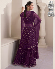 Janisha - purple embroidered flared palazzo with shrug