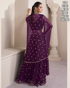 Janisha - purple embroidered flared palazzo with shrug