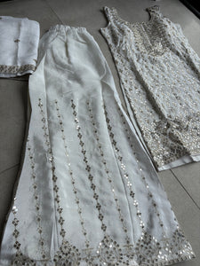 Pastel collection - white chine sequins mirror look embroidered sharara set