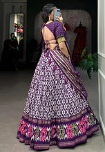 Tussar silk ikkat print Lehenga in purple (skirt stitched)