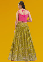 Karla collection - olive green and pink bandhani Lehenga