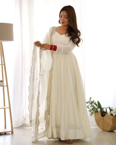 Off White Roman silk anarkali set readymade