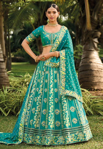 Serenity vol 4 - green floral jacquard silk Lehenga