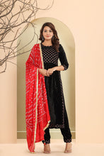 Winter collection - velvet salwaar kameez with red bandhani dupatta