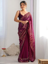 New sequence saree in black, red and wine