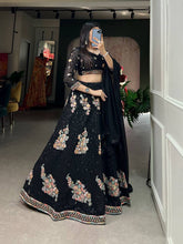 Black sequinned and floral motif Lehenga