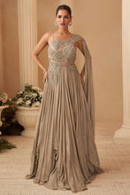 Beige gold chinon silk gown