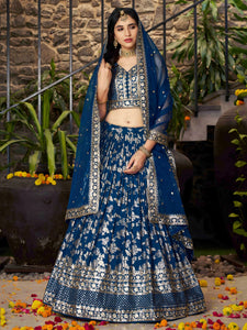 Dola silk jacquard Lehenga in blue