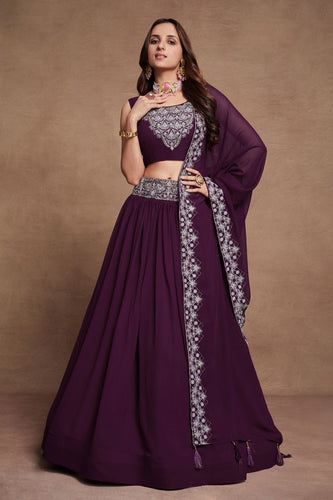 Blooming georgette plain skirt wine Lehenga