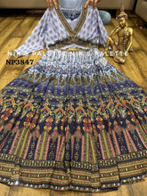 Lilac ombre to midnight purple printed Lehenga