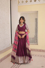 Viscose jacquard Lehenga with gaji silk dupatta in wine