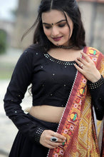 Black Lehenga with crochet dupatta