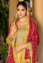 Yellow chinon palazzo suit bandhani print (plus size too up to 48”) (gurudwara wedding)