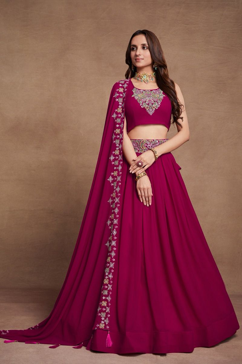 Blooming georgette plain skirt dark pink Lehenga