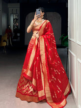Red banarasi silk lehenga (skirt stitched)