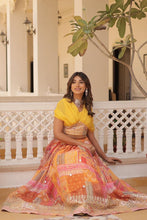 Indo western style Russian silk readymade Lehenga in yellow