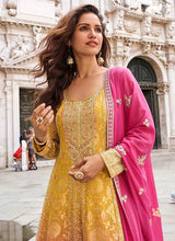 Mustard and pink jacquard silk palazzo