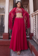 Red A line georgette lehenga
