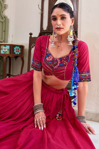 Tussar silk Lehenga with gamthi work readymade in pink