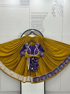 Mustard and purple big flair pure cotton readymade chaniya choli