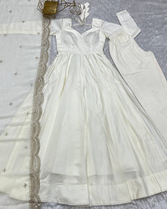 Off White Roman silk anarkali set readymade