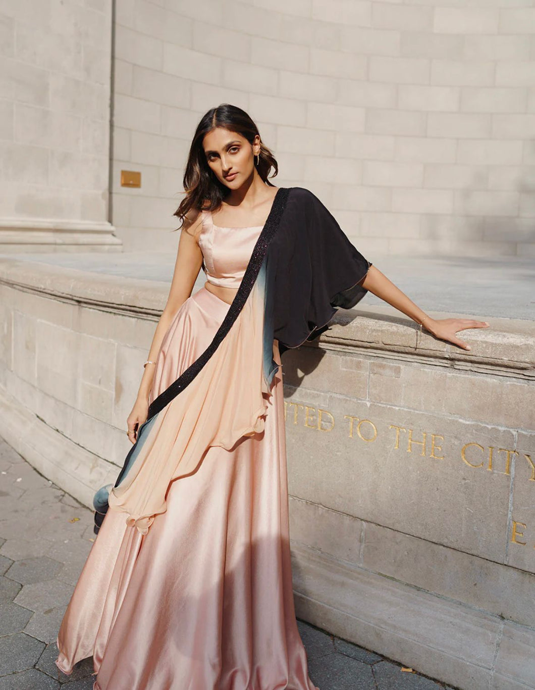 Pink sparkly readymade Lehenga  cascade pattern dupatta