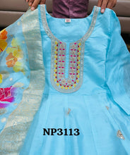 Niks - blue modal chanderi silk anarkali (plus size too up to UK 30)