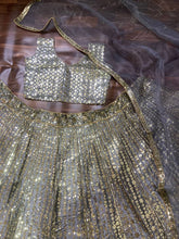 Exquisite grey gold satin partywear Lehenga