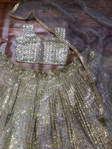 Exquisite grey gold satin partywear Lehenga