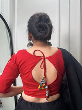 Black and red cotton readymade Lehenga with aari work