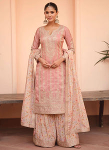 Baby pink silk floral salwaar kameez suit