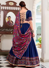 Tussar silk Lehenga with gamthi work readymade in navy blue