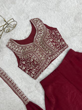 Maroon crunchy silk crop top palazzo set