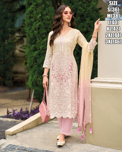 Pastel baby pink - Soft organza embroidered salwaar kameez (also plus size)