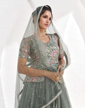 Sage grey long top Lehenga Indo western style readymade (UK 10-18)