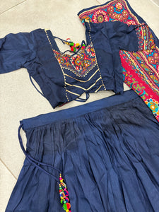 Tussar silk Lehenga with gamthi work readymade in navy blue
