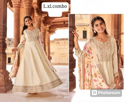 Ivory gown with floral dupatta