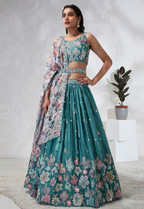 Sea green floral and georgette Lehenga