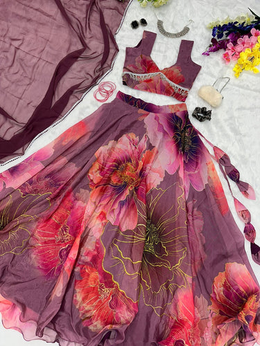 Purple floral readymade Lehenga