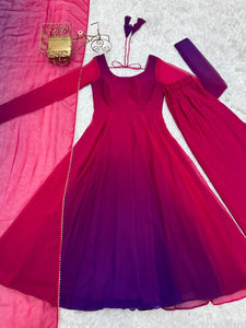 Purple pink shaded anarkali set readymade