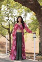 Green georgette readymade Lehenga with shrug