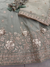 Pista green and gold chinnon embroidered Lehenga