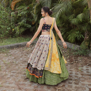 Traditional green bandhani and Patola chaniya choli - readymade